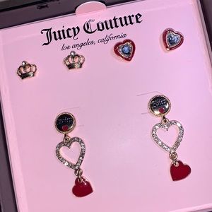 JUICY COUTURE 3 Pairs of Earrings - Crown, Hearts and dangle